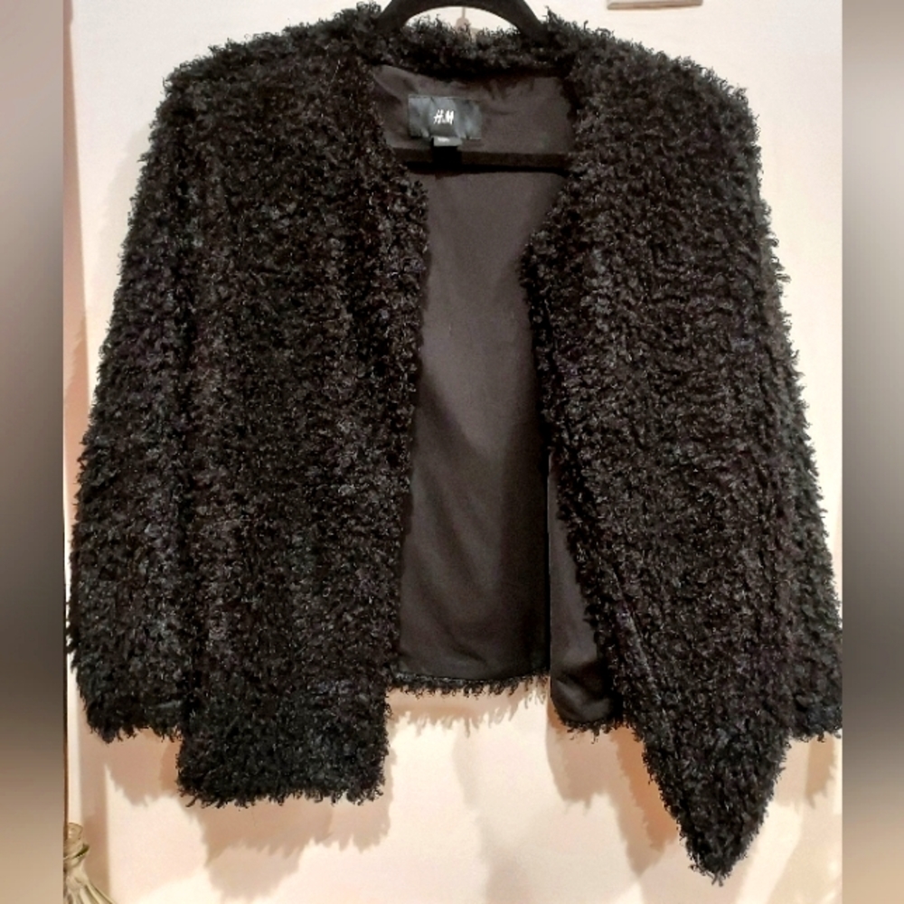 H&M Black Soft Fuzzy Open Sweater Jacket Size 12